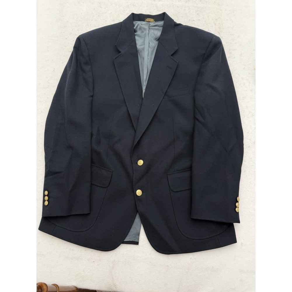 Stafford Blazer Mens 44R Worsted Wool Blue Suit Jacket Sport Coat Gold Buttons